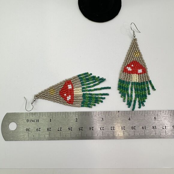 Mushroom Beaded Earrings Fringe Dangle Statement Earrings Boho Hippie‎ Style - Picture 4 of 6